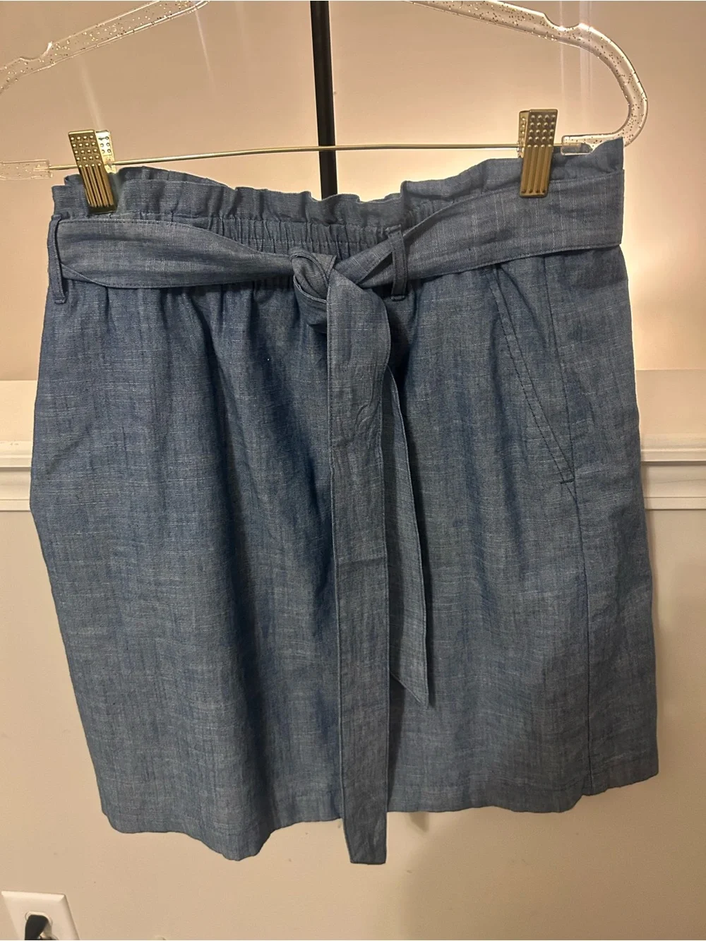 J. Crew Chambray Tie-Waist Mini Skirt in Blue